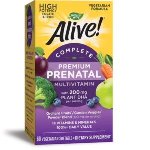 Nature's Way Alive! Complete Premium Prenatal Multivitamin Алайв! Премиум мултивитамини за бременни с растителна DHA 60 софтгел капсули