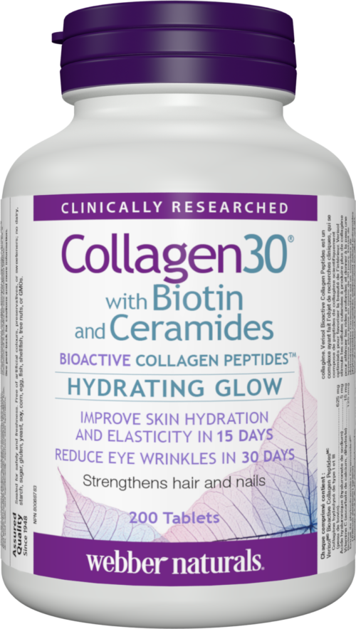 Webber Naturals Collagen30 with Biotin and Ceramides Bioactive Collagne Peptides™Collagen®30 Колаген + биотин и серамиди 200 таблетки